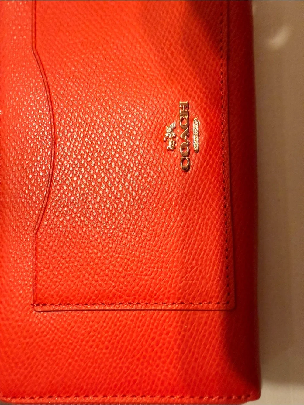 Coach Red Pebbled Leather Zip Wallet with Logo